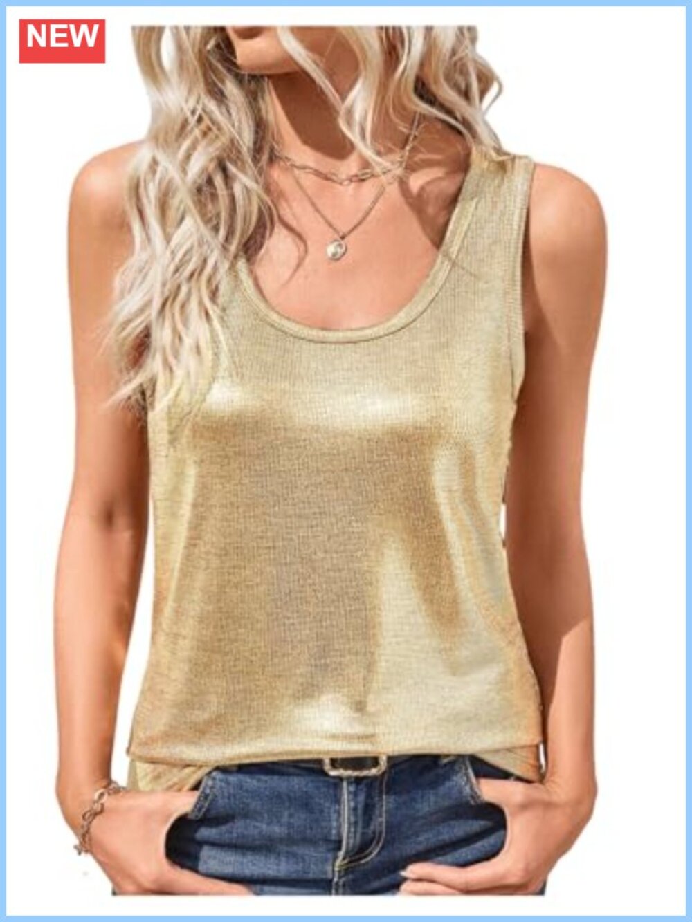Metallic Glitter Scoop Neck Sleeveless Party Tank Top